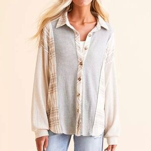 BKE Pieced Thermal Boyfriend Shirt Size M